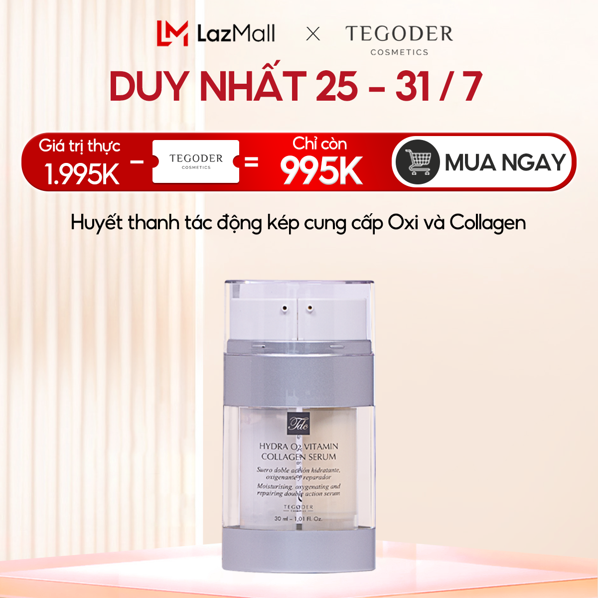 Huyết thanh tăng cường collagen và oxy tế bào Tegoder Hydra O2 vitamin collagen serum 30 ml mã 6057