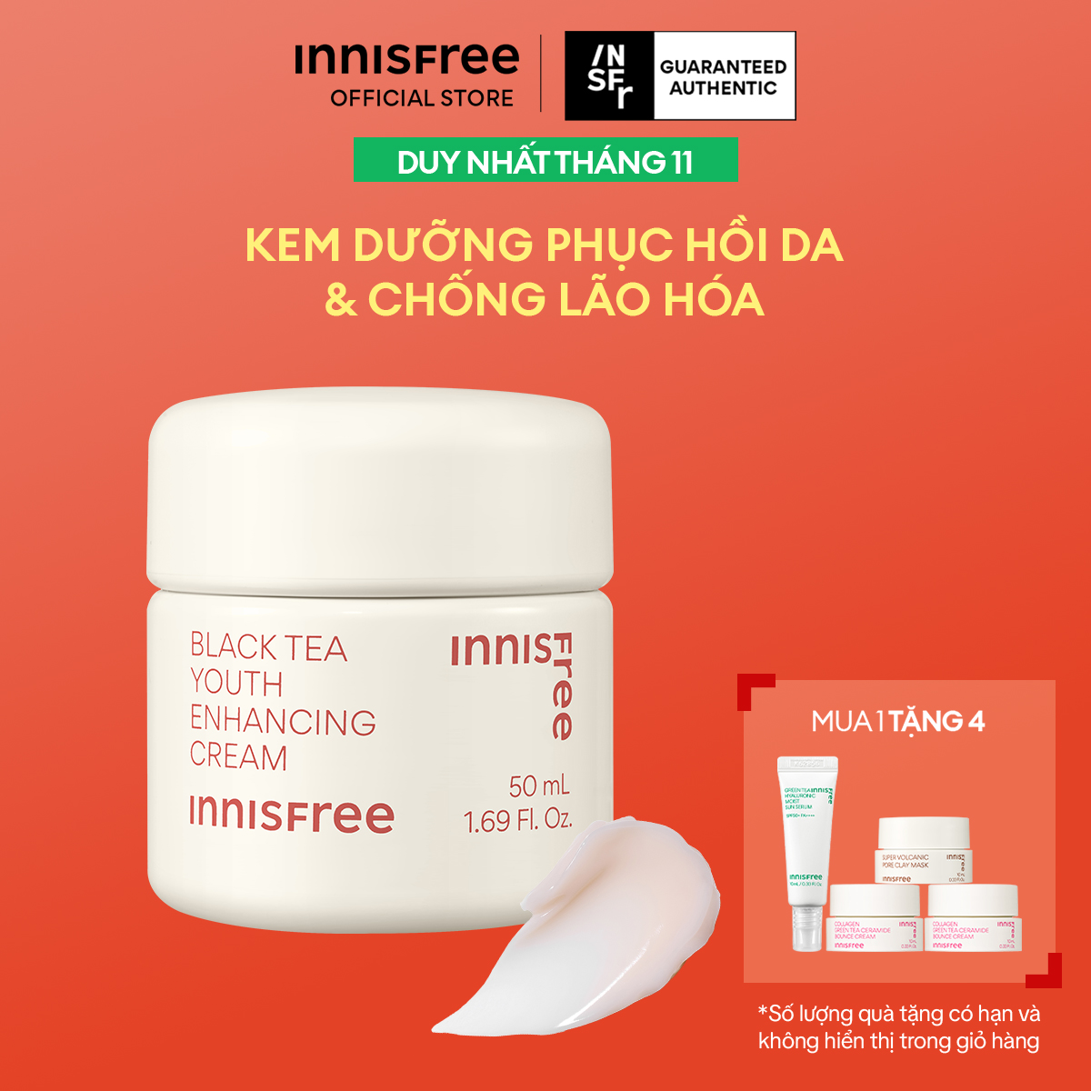 Kem dưỡng da ban đêm ngăn ngừa lão hóa từ trà đen INNISFREE Black Tea Enhancing Cream 50 mL