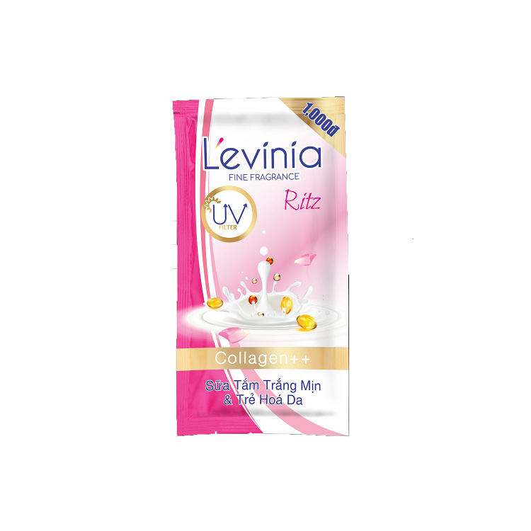 Gói sữa tắm trắng mịn & trẻ hóa da collagen levinia 6g hồng - ritz