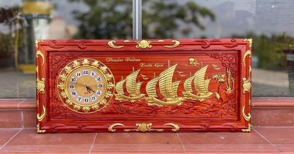 Đồng hồ gỗ hương thuận buồm xuôi gió 48x108cm