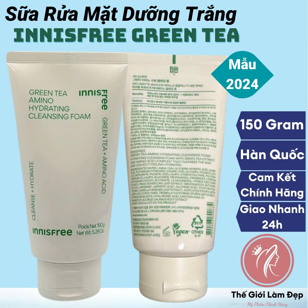 Innisfree green tea moisturizing facial cleanser face wash Foam genuine Korean men's and women's cosmetics 150gr,srm gel repair cream oil control puberty students prevent facial skin care,prevent melasma,acne,aging,intensive skincare-Beauty World