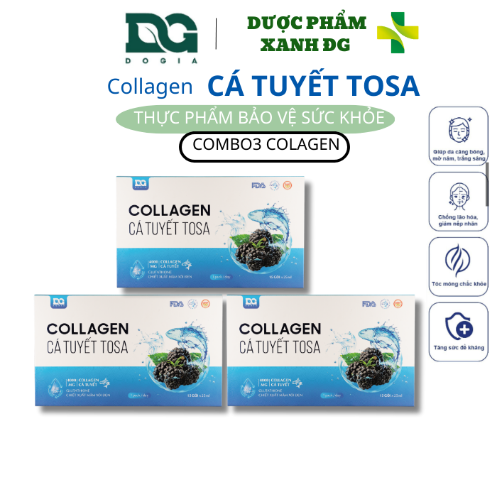 Combo 3 hộp Collagen cá tuyết tosa Đỗ Gia làm đẹp da giúp da trắng sáng mịn màng