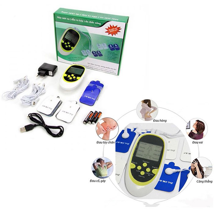 Máy massage cổ vai gáy, Máy mát-xa xung điện trị liệu 4 miếng dán - Máy mát xa cầm tay - May massage cam tay - Máy massage đa chức năng, trị liệu 4 miếng dán (Trắng)