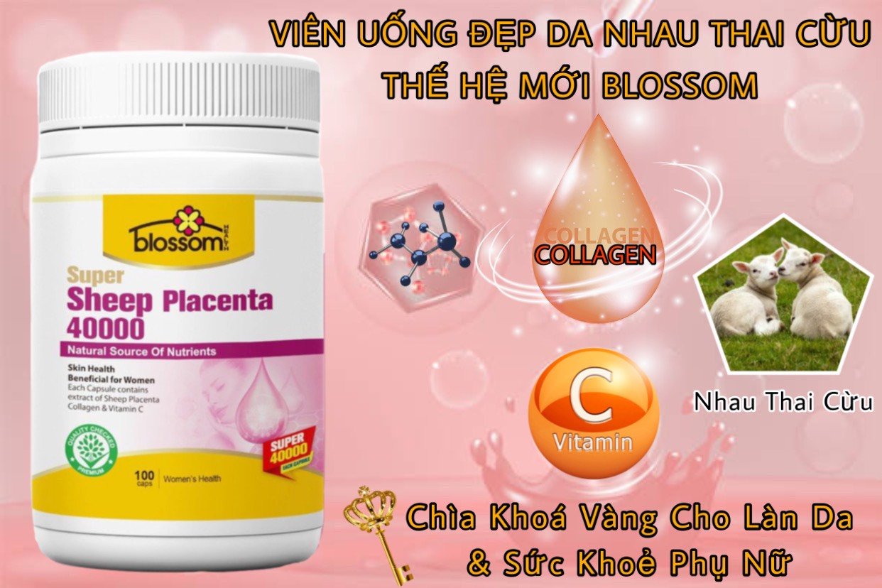 Viên Uống Đẹp Da Nhau Thai Cừu Thế Hệ Mới Blossom Super Sheep Placenta 40000 100V