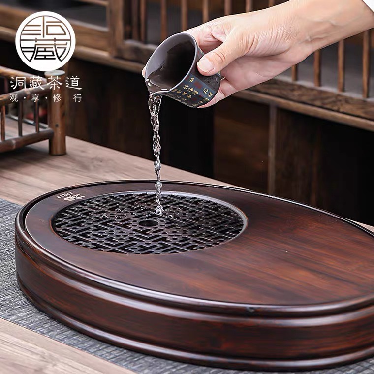 Khay trà tre hun khói mẫu Oval, hàng cao cấp Đài Loan, khay trà tre cỡ to sang trọng