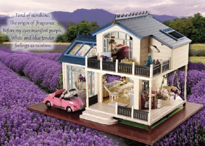 Bộ đồ chơi mô hình nhà gỗ DIY biệt thự Province tím thơ mộng