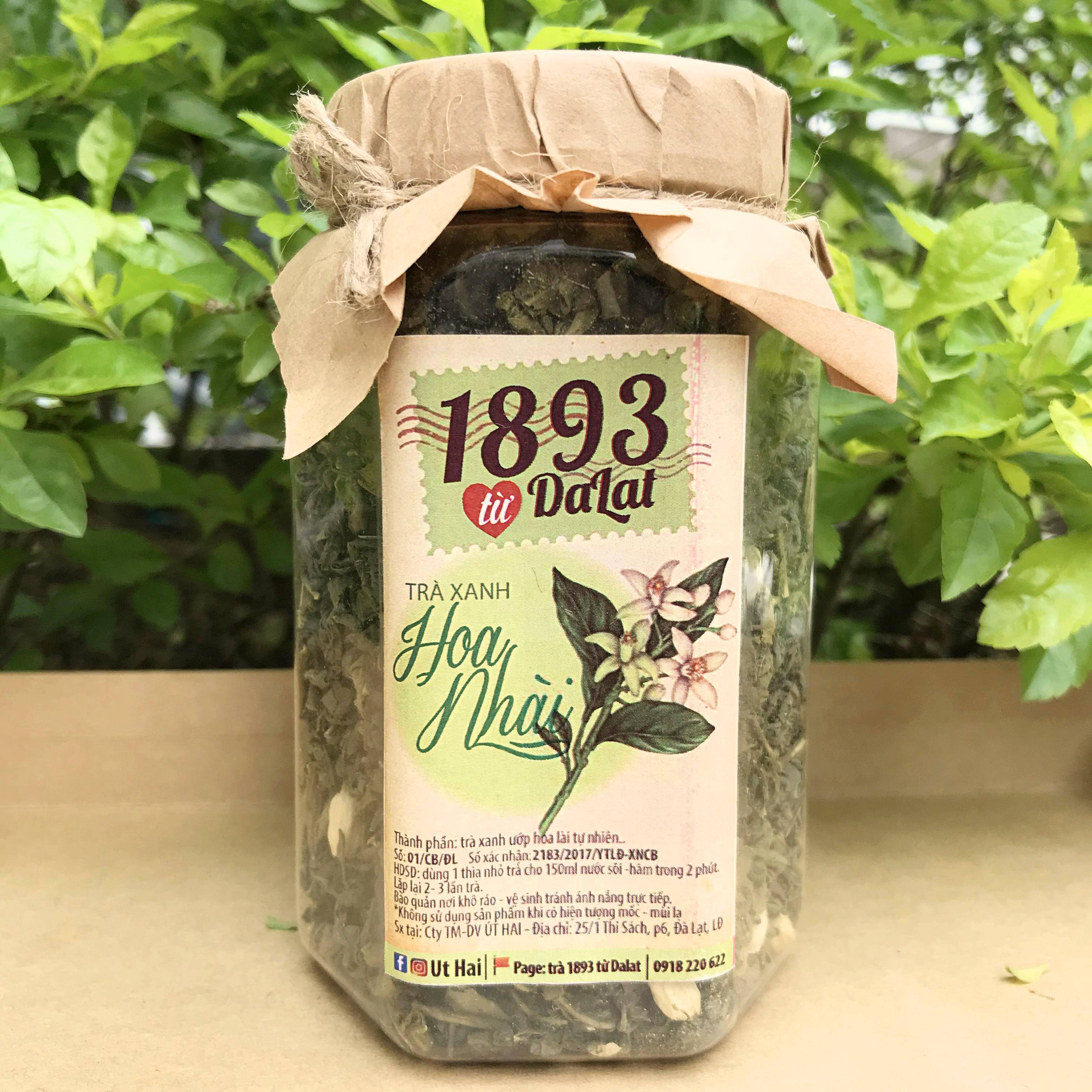 Trà Xanh Hoa Nhài Jasmine Green Tea Đà Lạt 1893 thanh nhiệt, tăng sức đề kháng cơ thể, dạng hộp 40gr và 120gr Nahome