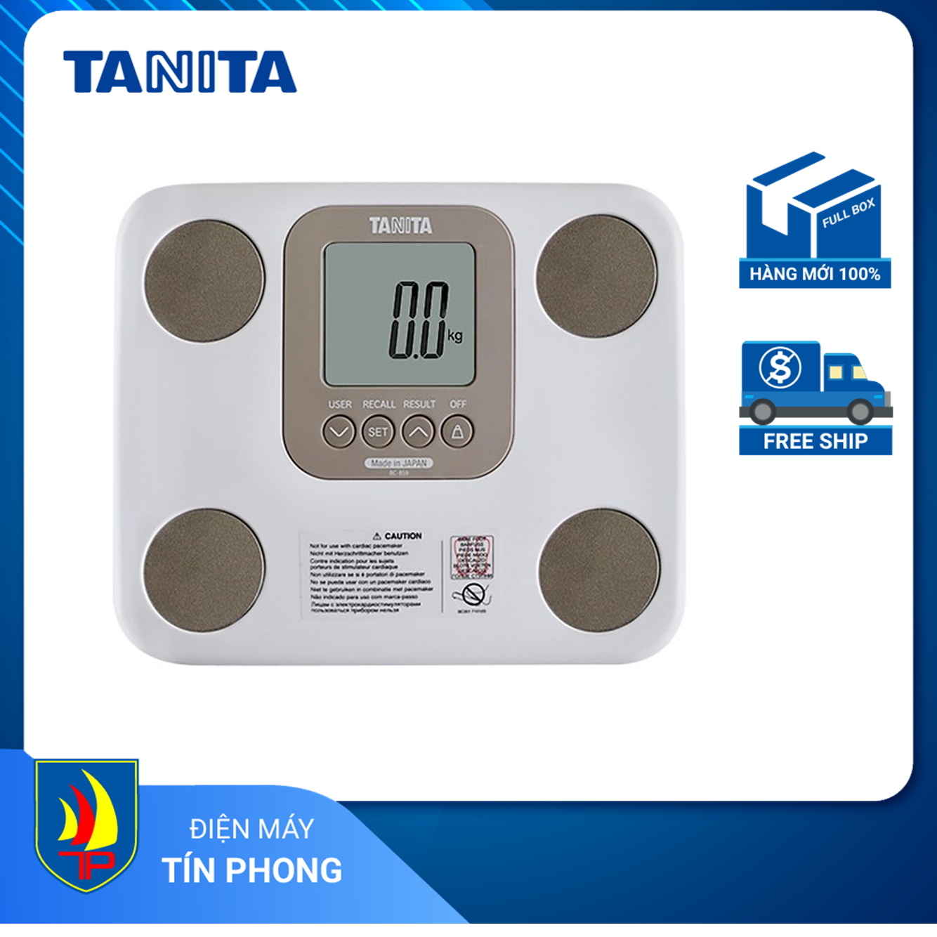 Cân điện tử tanita bc859 wh20, màu trắng, 7 chức năng sử dụng, màn hình lcd, pin 4aa, khả năng lưu 5 thông tin cá nhân, bảo hành 1 năm