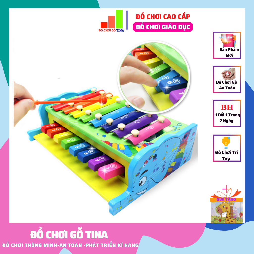 Bộ đồ chơi gỗ cho bé đàn gỗ piano đồ chơi thông minh tina giúp bé phát triển thính giác và phân biệt màu sắc đáng yêu kèm quà tặng
