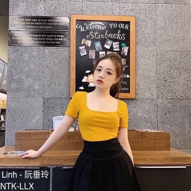 Áo Cổ vuông Tay Ngắn thun co Giãn nhiều màu đẹp - ENTYTY