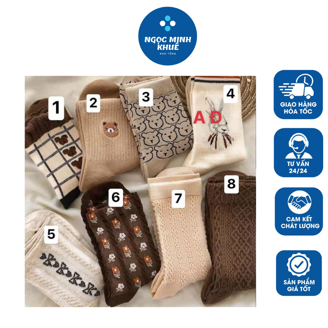 Set 8 đôi tất nữ hàn quốc vintage siêu xinh