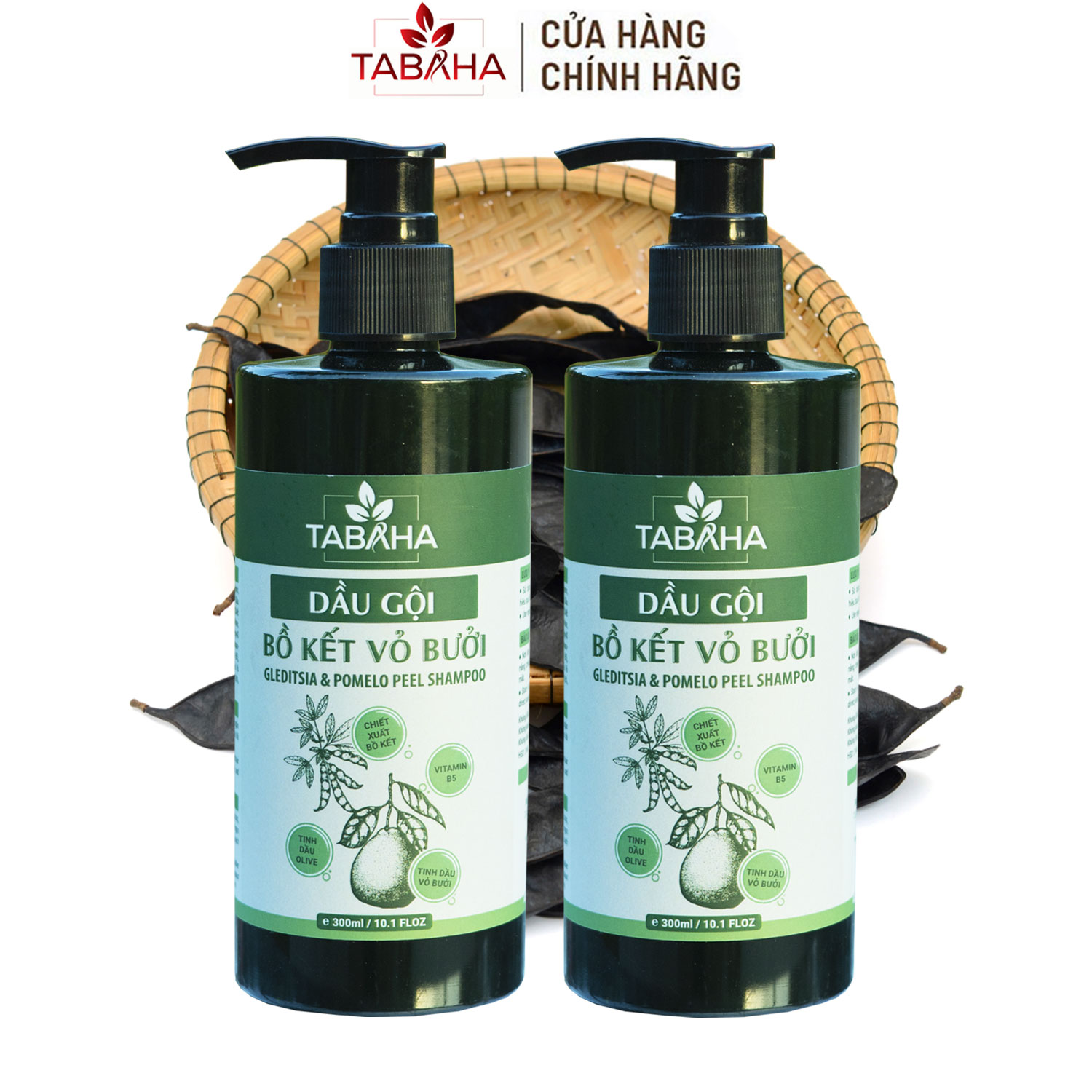 Combo 2 chai dầu gội thảo dược thiên nhiên tabaha 300ml từ bồ kết vỏ bưởi giảm rụng tóc