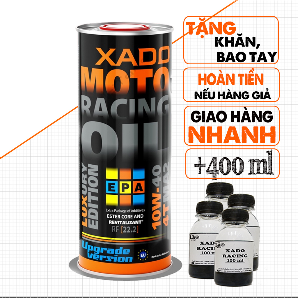 Bán 1.4 Lít Nhớt Xado Racing 10w40 Mẫu Mới - Nhớt Ester Full Tổng Hợp Cao Cấp Cho Xe Máy, Moto - Sản Xuất Tại Châu Âu