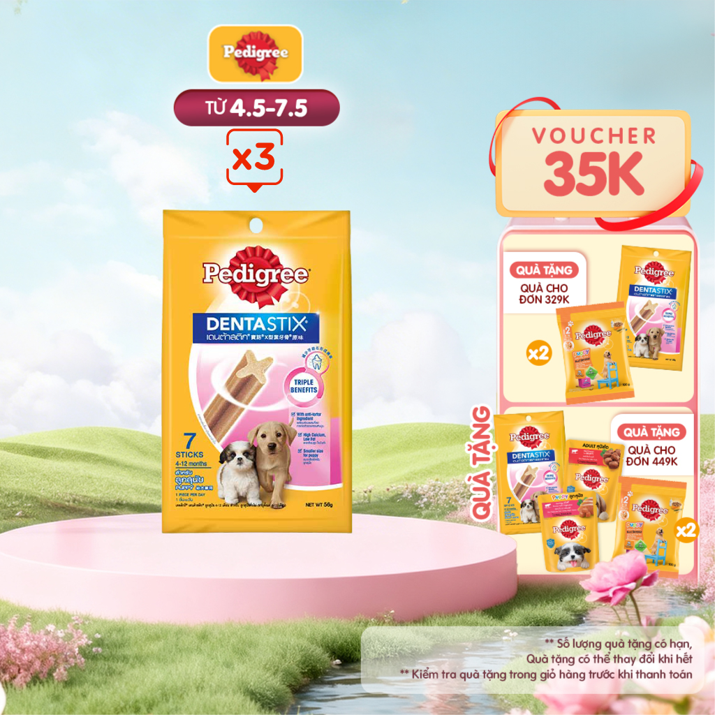 PEDIGREE Dentastix Bánh Xương Cho Chó Con (3 Túi, 56g)