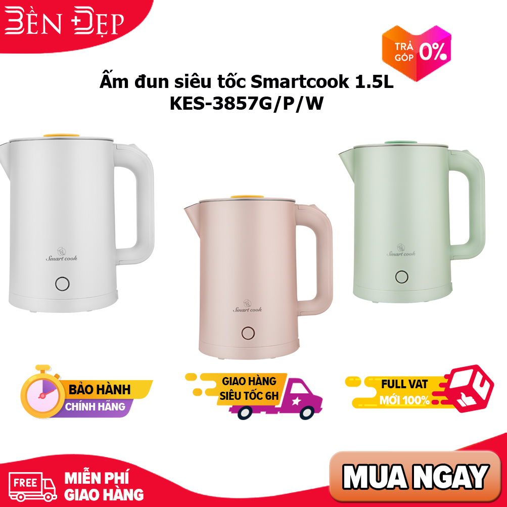 Ấm đun siêu tốc smartcook 1.5l kes-3857g/p/w - màu ngẫu nhiên