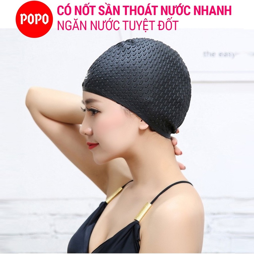 Mũ bơi✼⊙ Nón bơi người lớn nón bơi nam nữ thoát nước chất liệu Silicone cao cấp CA32 POPO ngăn nước tuyệt đối mũ bơi nam nữ