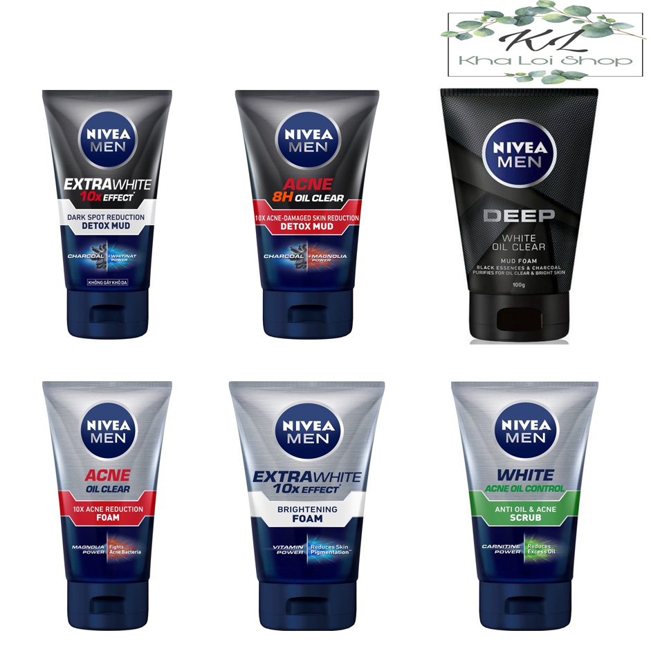 Sữa rửa mặt than đen hoạt tính  Nivea Men Deep White Oil Clear (100g)