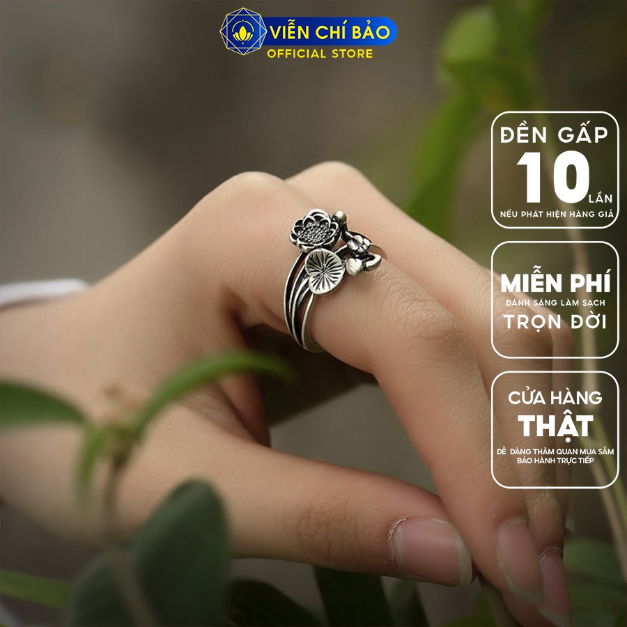 Nhẫn bạc nữ Liên hoa đài sen chất liệu bạc Thái 925 free-size trẻ trung cá tính thương hiệu Viễn Chí Bảo N000150