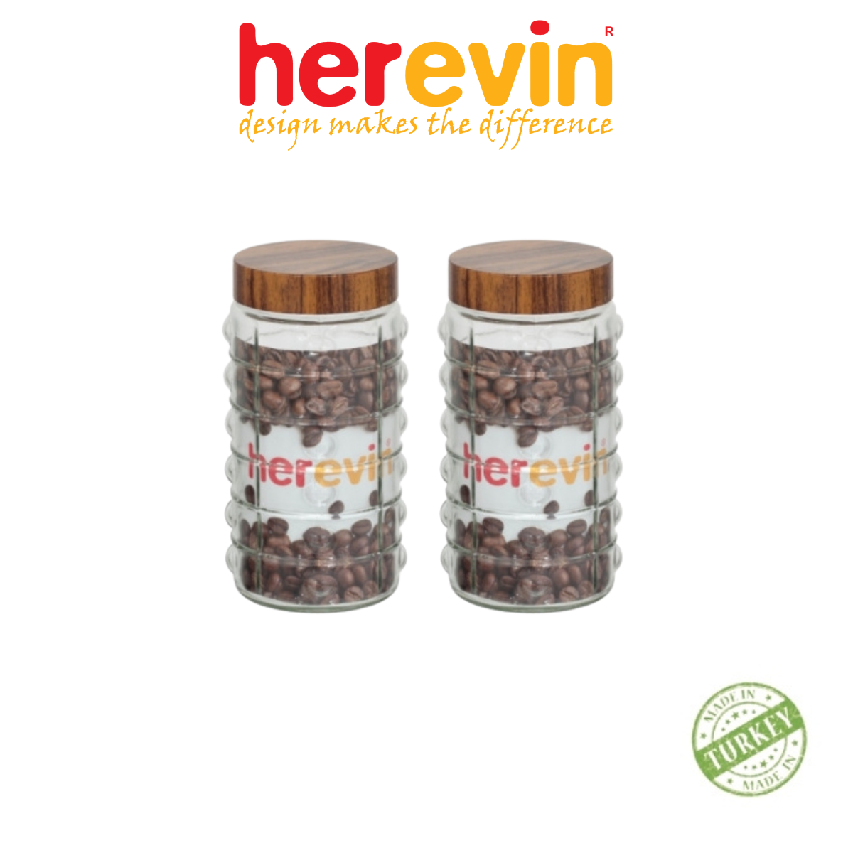 Hũ Thủy Tinh  Herevin Tròn Sọc Nắp woody 1.5L - HEHU231902-205