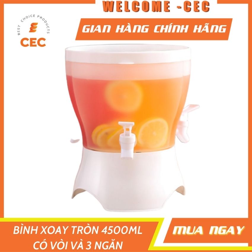 [FreeShip] Bình đựng nước 4500ml có 3 ngăn xoay tròn 360 có vòi kèm chân kê - Bình nhựa cao cấp 4.5L để bàn và tủ lạnh gia đình BN45 [CEC Store]