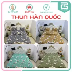 Bộ ga giường Thun Lạnh Hàn Quốc {4 món} họa tiết Hoa  ( 1 ga bọc + 2 vỏ gối nằm + 1 vỏ gối ôm )