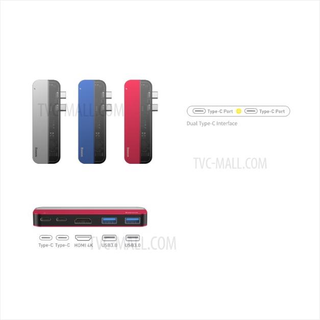 [BẢO HÀNH 12 THÁNG]  BASEUS Dòng trong suốt Dual Type-C Multififtsl HUB 6 in 1 - Red - Phân phối bởi Baseus Vietnam