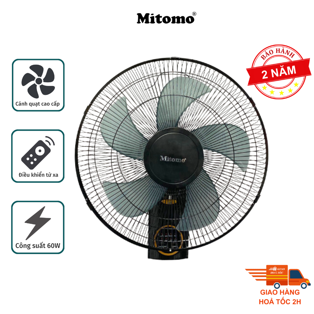 Quạt treo tường điện tử Mitomo FTT-60AE NEW 2024, có điều khiễn từ xa, hẹn giờ - Bảo hành 2 năm