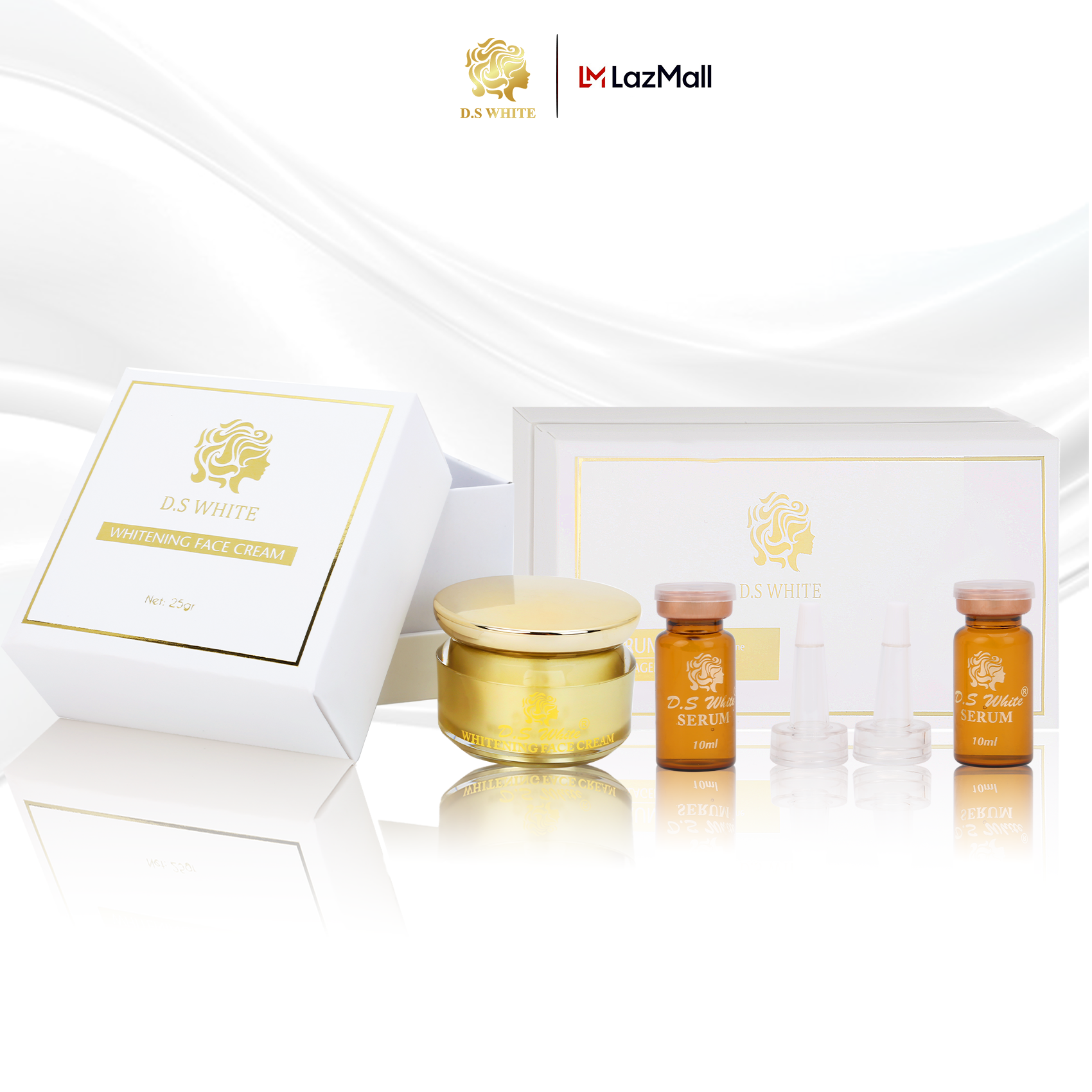 Combo Kem Face Phủ Lụa Và Serum Dưỡng Trắng, Makeup, Ngừa Mụn Thâm D.S WHITE