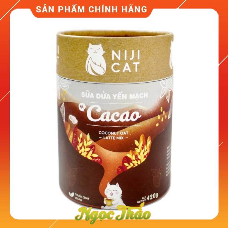 Hộp bột ca cao sữa dừa yến mạch đường thốt nốt thuần chay vegan niji cat 420gr