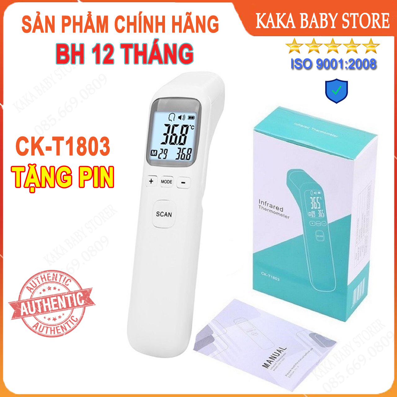 Nhiệt Kế Hồng Ngoại Đo Trán, Hàng Chính Hãng INFRARED CK-T1803, Nhiệt Kế Điện Tử Đo Sữa, Đo Nước, Đo Thân Nhiệt Không Tiếp Xúc