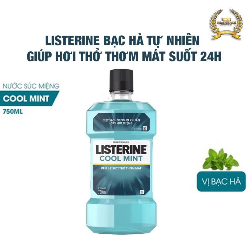 Nước Súc Miệng LISTERINE COOL MINT 750ml/250ml - Sạch Sâu, Giữ Hơi Thở Thơm Mát