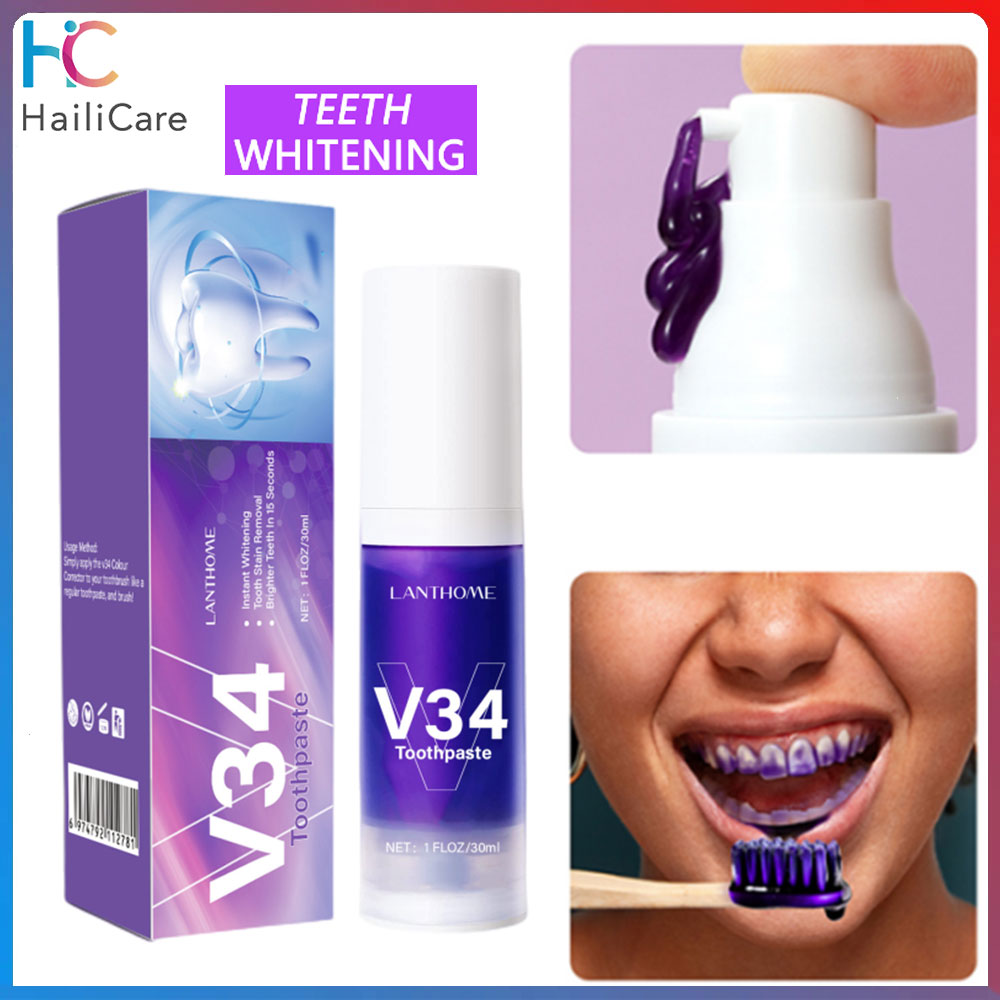 Hailicare tím làm trắng răng kem đánh răng V34 răng Làm sạch sáng Mousse