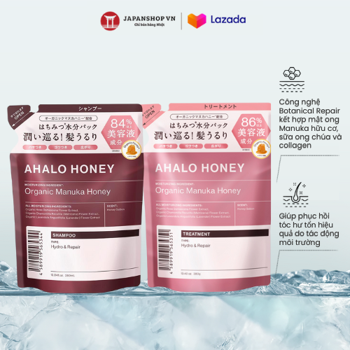 Combo Túi Refill Gội Xả AHALO HONEY Chiết Xuất Mật Ong Dưỡng Ẩm Phục Hồi Dành Cho Tóc Thường Đến Khô Nhẹ Made In Japan