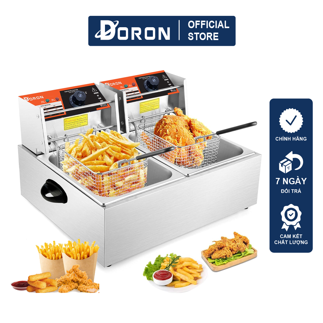 Bếp chiên nhúng đôi DORON 5000W đa năng chiên gà rán, khoai tây, đồ ăn nhanh