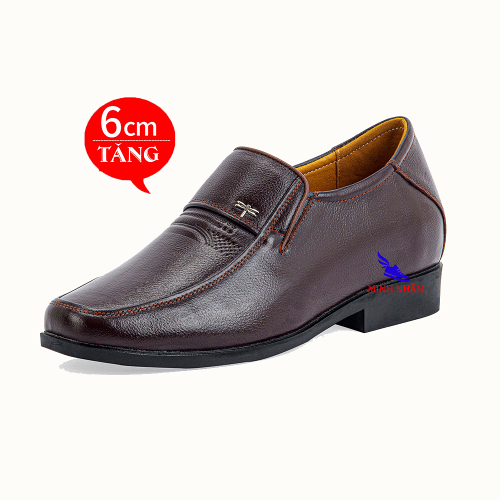 Giày Da BÒ Nam Giày Tăng Chiều Cao NAM Trung Niên 6cm ĐẾ KHÂU Giày Tăng Chiều Cao Ẩn Giày Đi Làm Trang Trọng Đi Chơi Giày tây nam da bò thật mũi bo tròn dành cho người trẻ, trung niên, cao niên Giày Cổ điển Da Doanh Nhân O-10 màu nâu