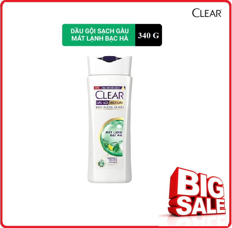 Dầu gội clear mát lạnh bạc hà chai 340g