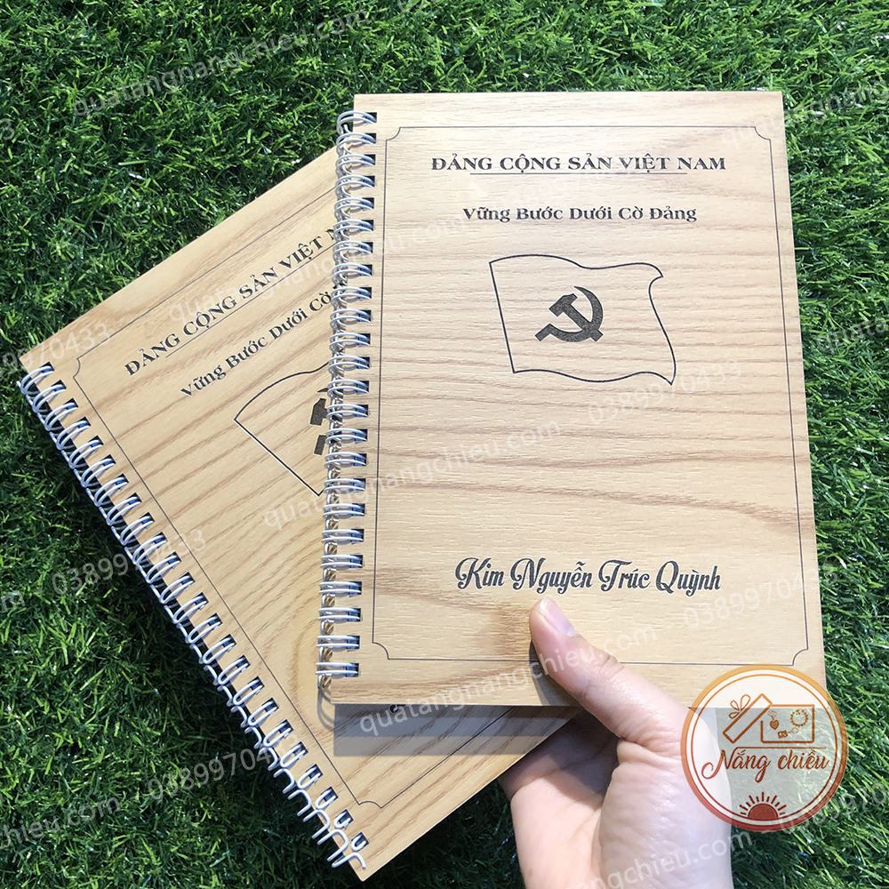 Sổ Đảng Viên khắc tên theo yêu cầu - Sổ bìa gỗ cứng thiết kế gáy xoắn hiện đại - Ruột sổ 100 trang dày dặn