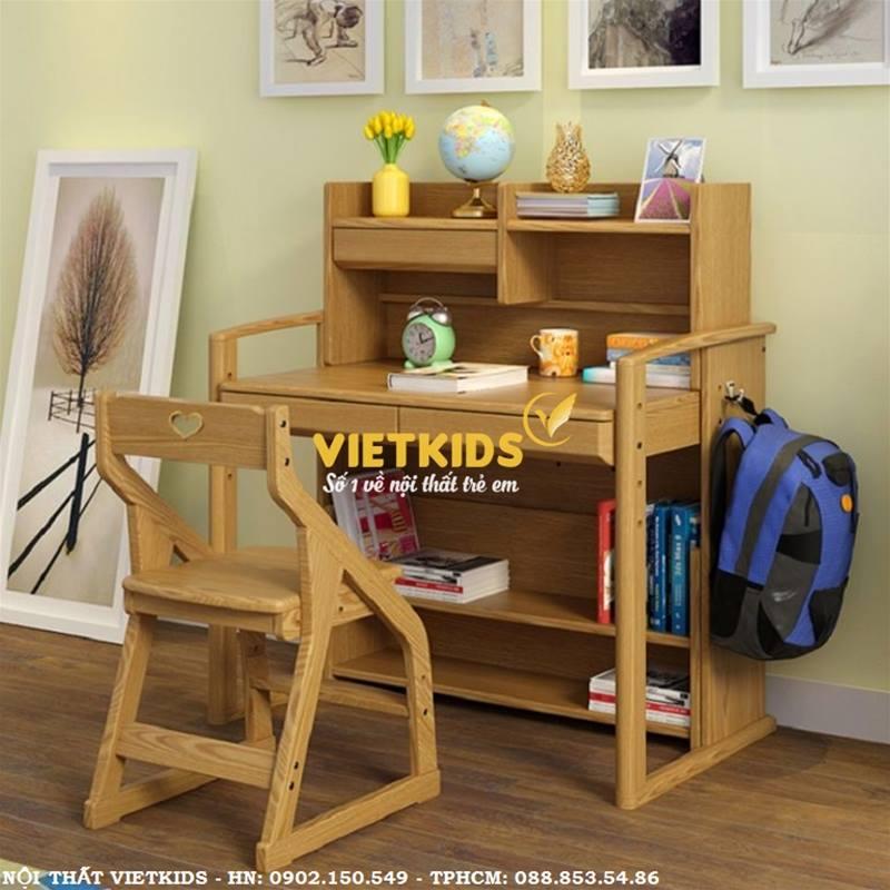 Bộ bàn học trẻ em gỗ Xoan Đào tăng chỉnh chiều cao, hàng xuất Nhật – VBHE01
