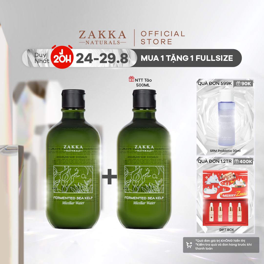 Nước Tẩy Trang Tảo Biển Zakka Naturals Làm Sạch Kép Siêu Tốc Fermented Sea Kelp Micellar Water 500ml