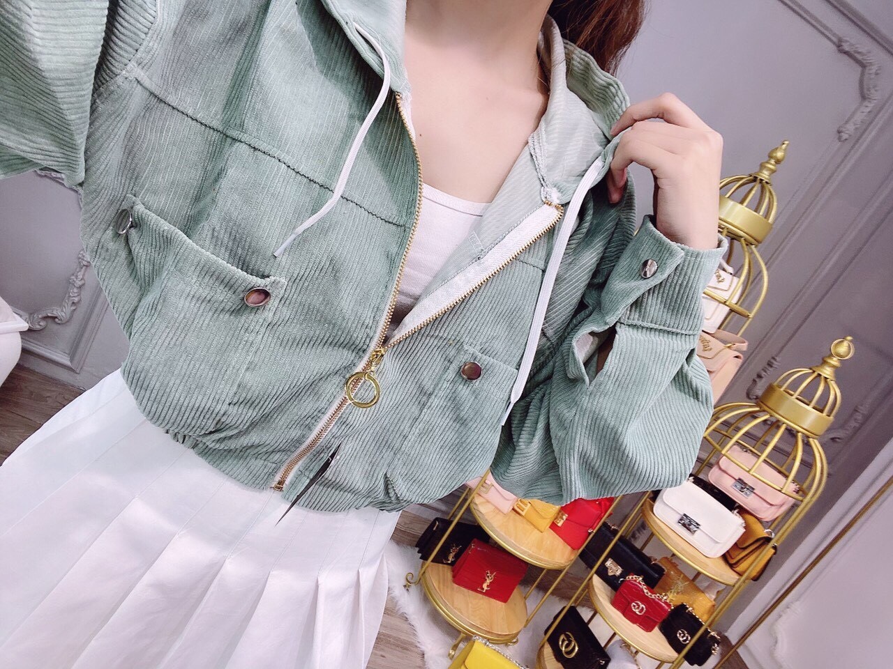 [HCM]ÁO KHOÁC NHUNG CROPTOP CÓ MŨ - HIEEN FASHION