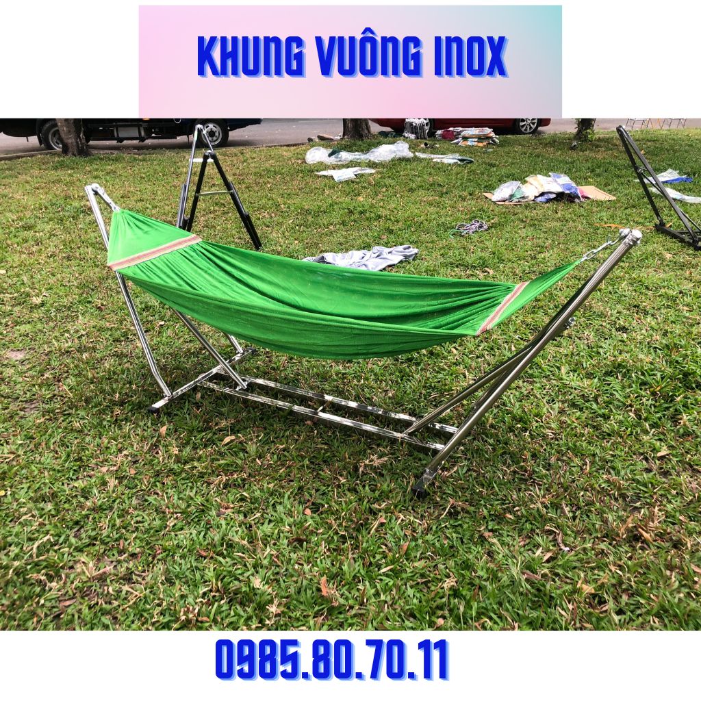 Võng xếp inox khung vuông cỡ lớn kèm lưới võng