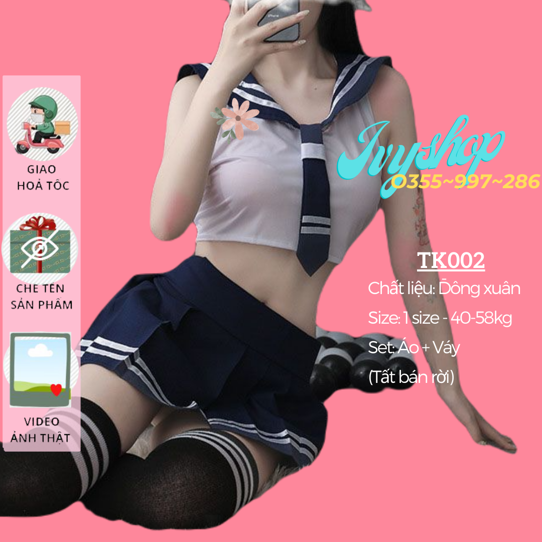 Váy Ngủ Cosplay Nữ Sinh Hở Lưng Gợi Cảm, Bộ Đồ Ngủ Cosplay Sexy Thủy Thủ Xuyên Thấu, TT002, Freesize, Bigsize