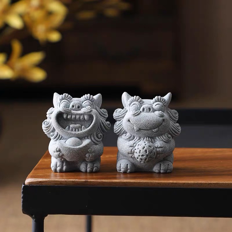 Cặp tượng sư tử gió mini đá sa thạch xanh trang trí bàn trà, bàn làm việc, quà tặng ý nghĩa,... tượng sư tử dễ thương