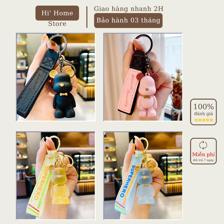 Móc khóa gấu Hàn Quốc Bearbrick dễ thương đủ màu sắc dùng làm móc treo, phụ kiện túi xách