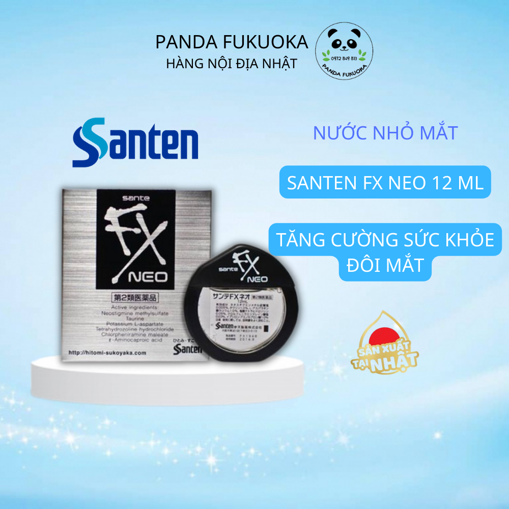Nước Nhỏ Mắt Santen FX Neo 12ml - Chống Ánh Sáng Xanh, Hỗ Trợ Mắt Sáng Khỏe Mạnh, Giảm Nhanh Mỏi Mắt Khô Mắt - Hàng Nội Địa Nhật Panda Fukuoka