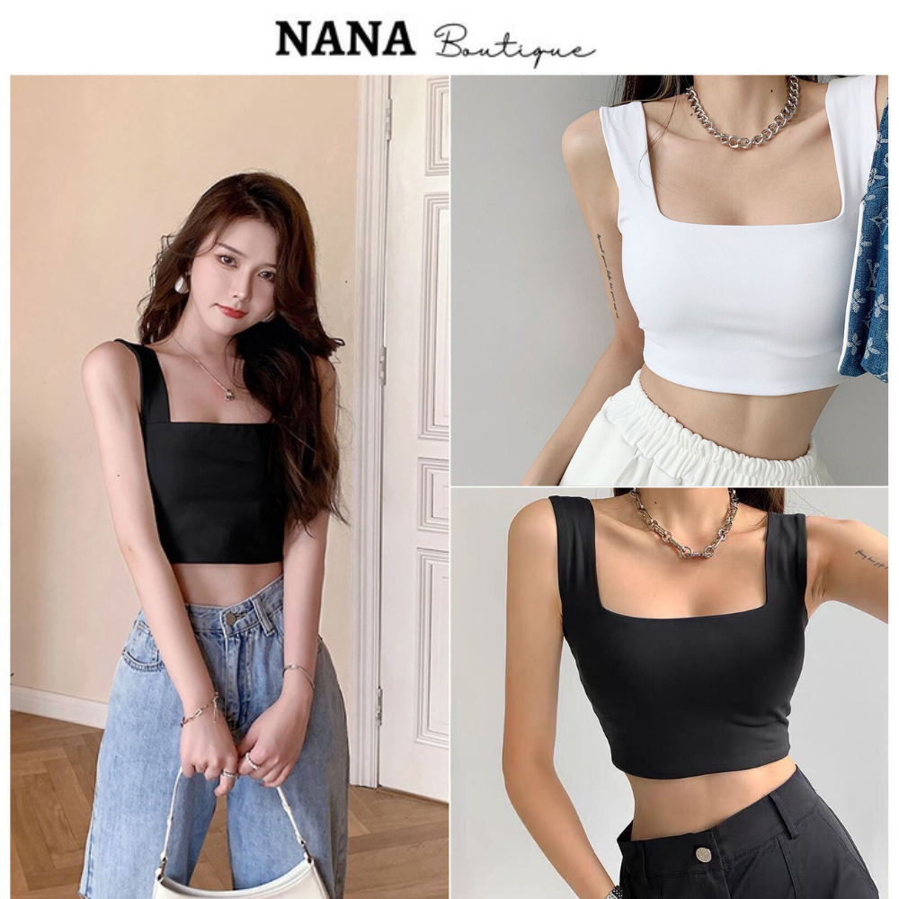 Áo croptop 2 dây bản to ôm eo tôn dáng vải thun co dãn, áo dây bản to dễ phối đồ