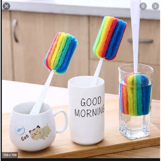 Dụng cụ cây cọ rửa ly, cốc chén uống nước bình sữa tiện dụng 7 màu