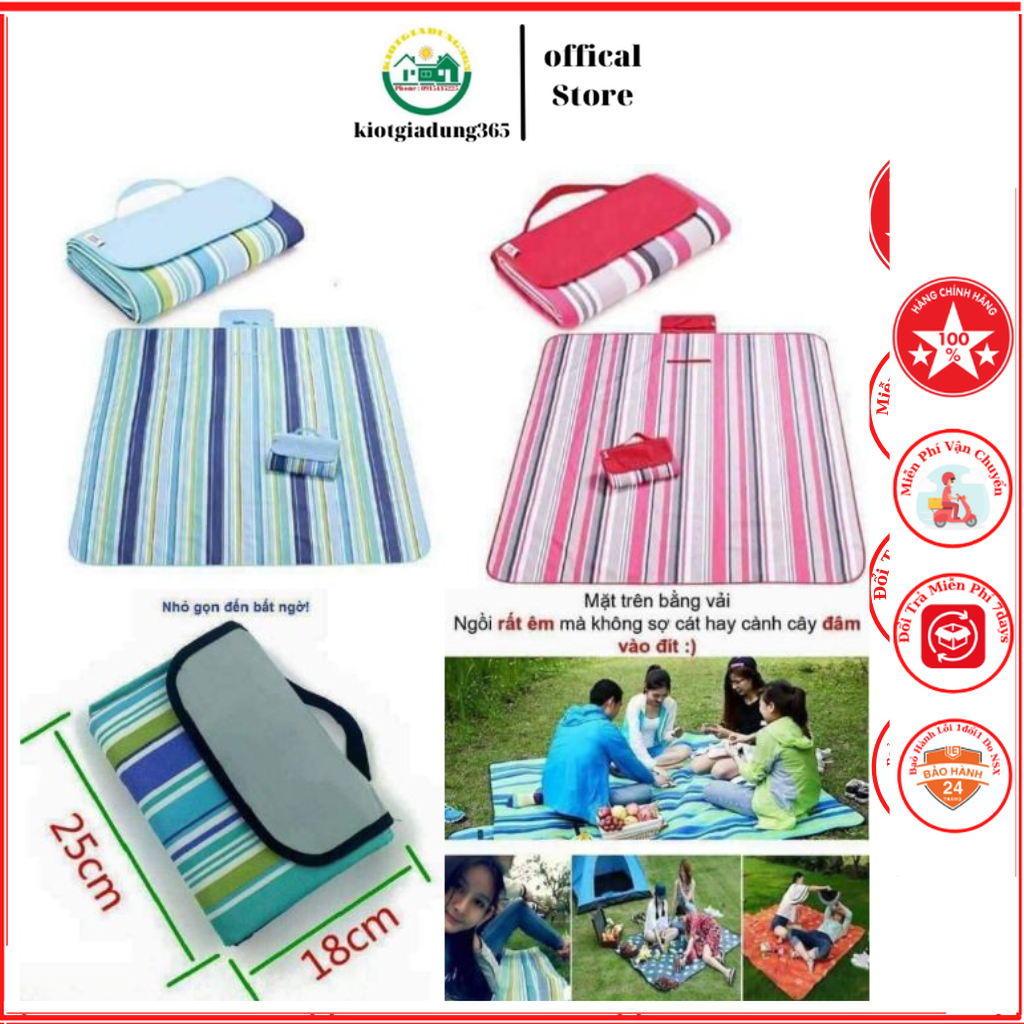 Thảm du lịch gấp gọn thảm du lịch dã ngoại gấp gọn chống thấm nước 150 x 200cm - thảm gấp gọn du lịch đi biển, bạt trải picnic