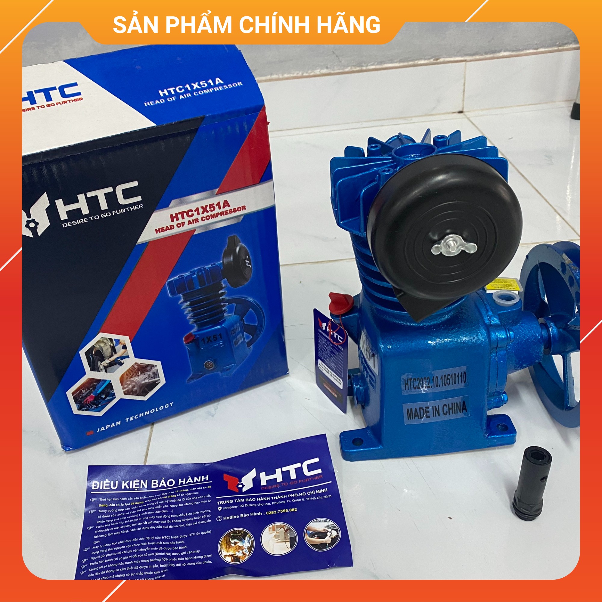 Đầu nén khí Piston 51mm  lᴏại 1 màu xanh Puma,CS 1/2HP, hiệu HTC HTC1X51A