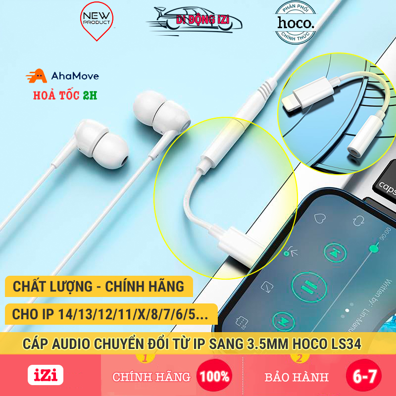 Đầu chuyển đổi tai nghe 3.5 cho iphone 14/13/12/11 xsmax/xs 8/7/6 - hoco ls34, jack chuyển âm thanh từ iphone sang 3.5